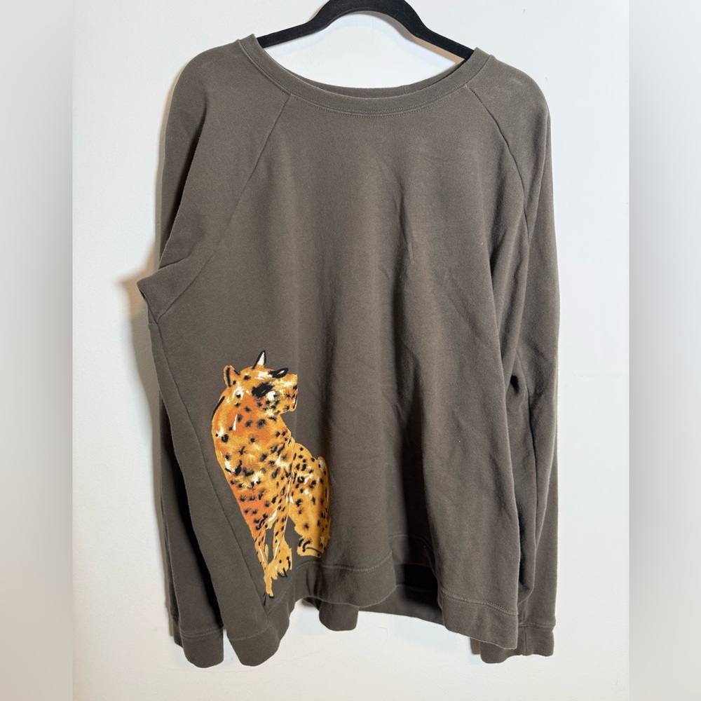 Anthropologie Leopard Graphic Sweatshirt | XL | 100% Cotton Art‎ Pullover